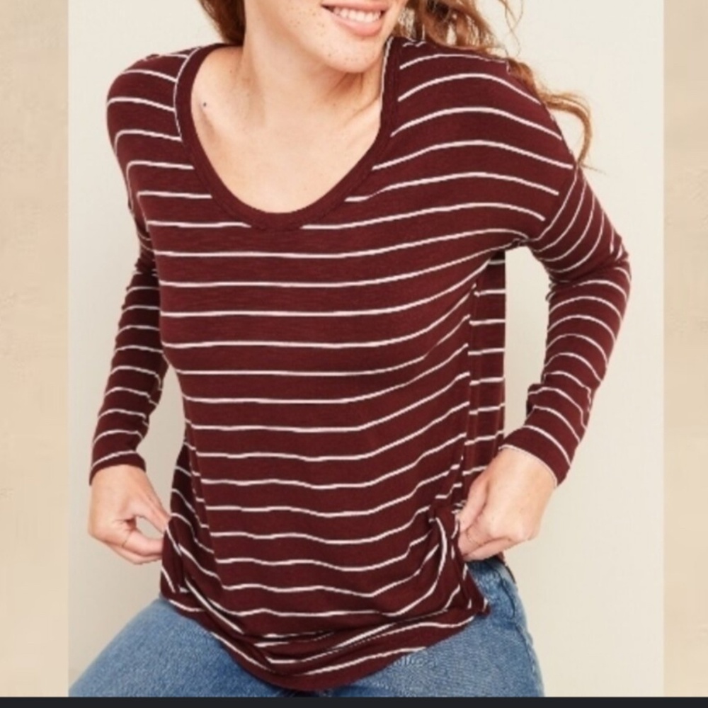 Old Navy Luxe Long Sleeve Striped Burgundy top